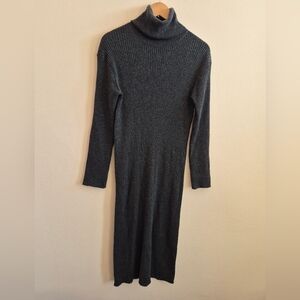 Everlane Wool And Cotton Midi Ribbed Turtleneck Dress Dark Grey Size Small
